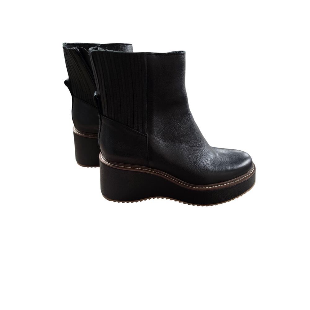 Dolce Vita Black Leather Platform Wedge Ankle Boots Women’s Size 8